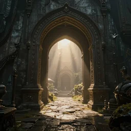 fantasy world portal by Paul Lehr dramatic lighting, cinematic establishing shot, extremely high detail, photorealistic, cinematic lighting