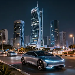 nigeria lagos night scene big city view future realistic style with futuristic buildings and future cars