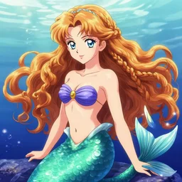 character portrait of the mermaid very pretty!!! Princess of Atlantis, color page, 4K, tone mapping, anime, Akihiko Yoshida, James_Jean_Andrei_Riabovitchev_Marc_Simonetti, Yoshitaka Amano, digital illustration, braided hair, ringlet, curls, Trending on PixArt