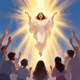 ariana grande as jesus decending from heaven, joyful, holy rays of spiritual light, worship, pixar style, shaded lighting poster by magali villeneuve, artgerm, jeremy lipkin and michael garmash, rob rey and kentaro miura style, trending on art station