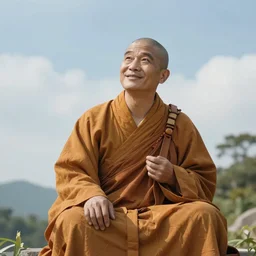 a happy monk in perfect harmony with nature is watching the future in the sky. volumetric lighting, sharp focus, ultra detailed, cgsociety - w 1 0 2 4 - n 8 - i