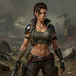A comic book style portrait painting of a stunning female SWAT post apocalyptic punk warrior in a wartorn landscape, unreal 5, DAZ, hyperrealistic, octane render, RPG portrait, ambient light, dynamic lighting