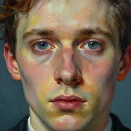 A beautiful close-up of a nihilistic man, digital art by Edward Hopper, vibrant color scheme, highly detailed, in the style of romanticism, fine Art, high detail, great lighting, 8k resolution, masterpiece, concept art, illustration, clear eyes, soft lighting, soft details, painting oil on canvas, octane render, HDR, trending on artstation, 4k, 8k, HD