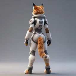 wide angle beautiful full body portrait of a strong female anthropomorphic anthro lynx fursona from behind wearing a futuristic space suit. paw pads instead of feet, character design by alena aenami, disney, anime, manga, charlie bowater, ross tran, artgerm, and makoto shinkai, furaffinity, detailed, soft lighting, rendered in octane