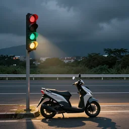 waiting for the lights to change on a scooter, tainan, style, artstation