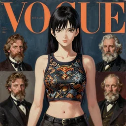 anime, mage, vogue, elle, greg rutkowski, john singer sargent, trending on artstation, oil painting, intricate, crop top
