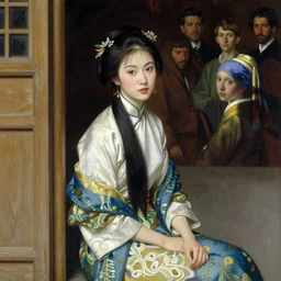a chinese beauty sitting at the door, character design, beautiful face, painting by gaston bussiere, katsuya terada, nc wyeth, greg rutkowski, craig mullins, vermeer, frank frazetta, mucha, trending on artstation, jeffery catherine jones