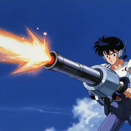 still from the space battleship yamato anime, firing it's main cannon, crackling with power, 80's anime