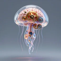 clockwork brain, inside translucent jellyfish, 3 d octane hd rtx light trace, hd 8 k