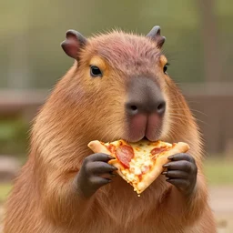 very beautiful portrait of an extremely cute and adorable capybara eating pizza, smooth, perfect face, fantasy, character design by mark ryden and pixar and hayao miyazaki, sharp focus, concept art, harvest fall vibrancy, intricate detail, cinematic lighting, hyperrealistic, 3 5 mm, diorama macro photography, 8 k, 4 k
