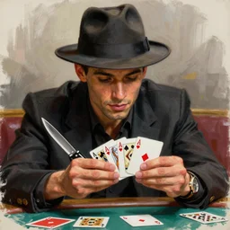 a smooth guy with a fedora and a switch blade, good at cards, plays music, gambles like no one, a drawing by Austin osman spare