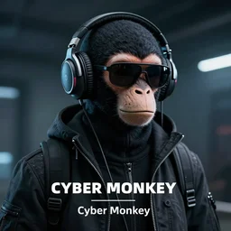 cyber-monkey hacker with headphones and sunglasses, cyberpunk