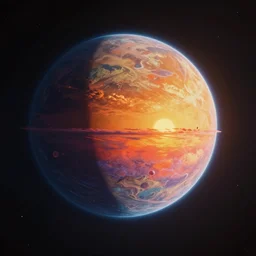 realistic photo of colorful sunset on futuristic planet, very sharp focus, dark background, in the style of greg rutswoski, very hyper realistic, highly detailed, fantasy art station