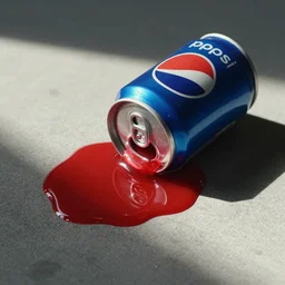 pepsi can melting into red goop puddle, head on angle, vhs footage