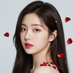 studio portrait absurdly beautiful, elegant, graceful, young hypercolorful contrast sensual korean gravure idol rubies and red petals, ultrafine hyperrealistic detailed face illustration by kim jung gi, irakli nadar, intricate linework, sharp focus, bright colors, matte, octopath traveler, final fantasy, unreal engine highly rendered, global illumination, radiant light, intricate environment