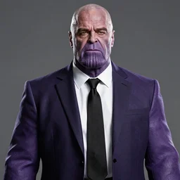 saul goodman from better call saul as thanos in avengers : endgame. purple saul goodman, suit, thanos chin on saul goodman.