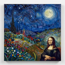a variety of sparkly landscapes at night with stars and a full moon, by bob ross, by leonardo davinci, watercolor, wet on wet, on canvas, studio lighting, as seen on tv, William Alexander, Thomas Kinkade