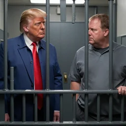 movie still of donald trump and alex jones in jail, photograph, tv show, cinematic