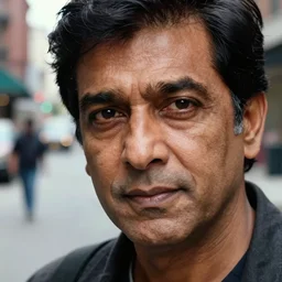 closeup portrait of a Sunil Shetty , new york back street , by Steve McCurry and David Lazar, natural light, detailed face, CANON Eos C300, ƒ1.8, 35mm, 8K, medium-format print