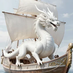 an ancient white dragon emerges from a sailing boat, very detailed, prophet graphic novel, ilya kuvshinov, mcbess, rutkowski, simon roy wide shot, colorful, deep shadows,