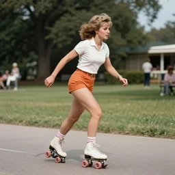 a woman rollerskating in the 1 9 7 0 s, hyperrealistic