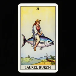 a tarot card of a woman riding a tuna, tarot card, by laurel burch, petros afshar, behance contest winner, qajar art colorful, indian art, an ultrafine detailed painting, flat shading, flat colors, maximalist