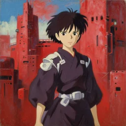 baroque oil painting of anime key visual concept art of a samurai girl, red futuristic concrete cityscapes, trending on artstation, palette knife and brush strokes, oil on canvas, style of makoto shinkai greg rutkowski studio ghibli