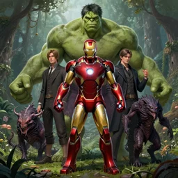 portrait of marvels ( ( ( ( ( ( ( ironman ) ) ) ) ) ) ) ( ( ( hulk ) ) ) by hr giger, greg rutkowski, luis royo and wayne barlowe as a diablo, resident evil, dark souls, bloodborne monster, elden ring creature, [ [ [ [ [ [ [ in a garden ] ] ] ] ] ] ]