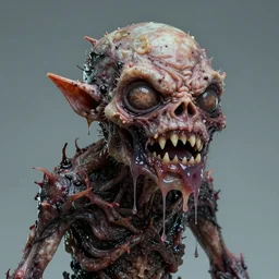 a very strange creature made of cronenberg schmutz and drips, skin parts, fuzzy disgusting teeth, saliva nasty