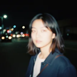 analog medium format film blurry street night flash photography close up the girl portrait los angeles, 6 0 s hasselblad film street photography, featured on unsplash, vintage expired colour film photograph