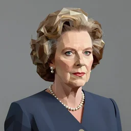 low poly margret thatcher. sleek metal shading.
