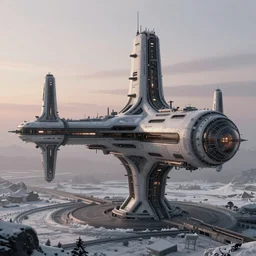futuristic space station 3 d concept art, cinematic lighting, intricate details, building by zaha hadid, light snow, soft atmosphere, pastel sunset, emissary space by arthur haas and bruce pennington and john schoenherr, cinematic matte painting, dark moody monochrome colors, trending on artstation, featured on behance