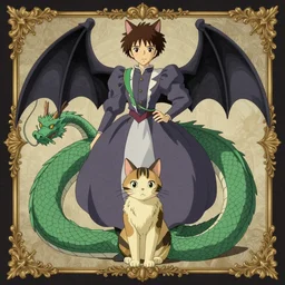 cat - dragon victorian era by miyazaki hayao manga style symmetrical concept art