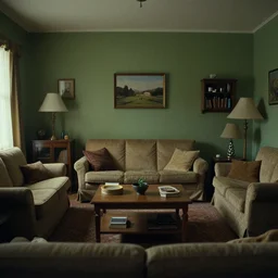 a moody photograph of a 9 0 s living room, gregory crewdson, wes anderson