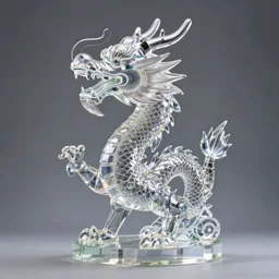 “product photo of a 60 feet tall translucent glass dragon statute, made out of glass, super detailed, photo realistic, artstation, cgsociety, UHD ”