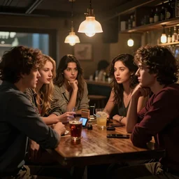 people sitting in the bar, beautiful, tending on artstation, dynamic lighting, photorealistic, artwork by rafael