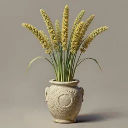 horsetails equisetum in a carved stone vase. digital painting. artstation.