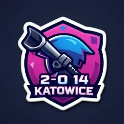 csgo team sticker, katowice 2 0 1 4 competition sticker, holo sticker, inspect in inventory image, highly detailed digital art, neon colors, highly saturated, designed by valve corporation, detailed letters, team logo in center of image, complicated design, team name displayed on sticker, fierce looking team logo, non - symmetrical team logo, background contrast, one main idea of logo, obscure shape, badge like design, digital illistration, 4 k hd, defined colors in logos - n 9