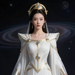 portrait of the powerful empress of the solar system in the style of sakimichan. glowing, ornate and intricate linework, stunning, dynamic lighting, ultrafine and hyperdetailed.