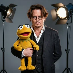 studio portrait still of muppet johnny depp as a muppet muppet as a @ muppet, 8 k, studio lighting, key light,