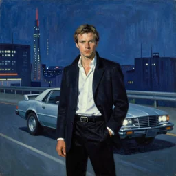 edward hopper painting, kitt knight rider, cinematic, film photography, retro futuristic, blade runner 2 0 4 9