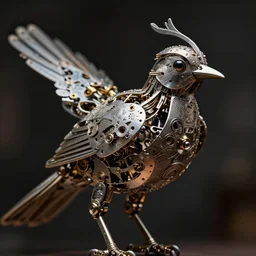 closeup photo of a mechanical bird, intricate, detailed, dramatic lighting