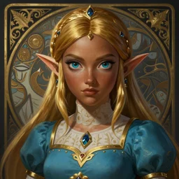 portrait of Princess Zelda, brown skin, fantasy, intricate, elegant, dramatic lighting, emotionally evoking symbolic metaphor, highly detailed, lifelike, photorealistic, digital painting, artstation, concept art, smooth, sharp focus, illustration, art by John Collier and Albert Aublet and Krenz Cushart and Artem Demura and Alphonse Mucha