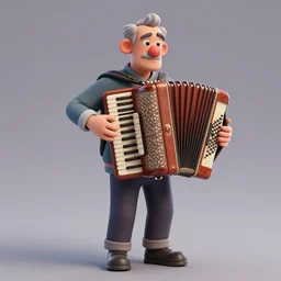 an old cylinder man with an accordion neck and a very hunched back, 4K 3D render, stylized