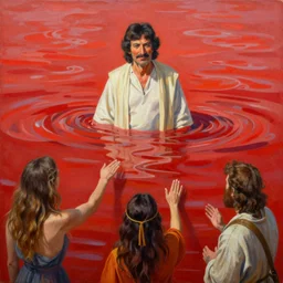 bob ross as moses parting the red sea. intricate painting by ross tran, magali villeneuve, and jeremy mann.