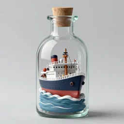 a ship in a bottle style of Tomino-sama