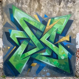 Sao Paolo Favela Painting by Sachin Teng, asymmetrical, Organic Painting , Green, Gold, Blue, Matte Painting,  geometric shapes, hard edges, graffiti, street art,:2 by Sachin Teng:4