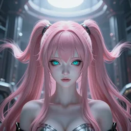 forcibly minduploaded into her inescapable vr prison and totally overpowered and trapped beneath stunningly absurdly beautiful megalomaniacal omnipotent asi goddess junko enoshima with symmetrical perfect face, porcelain skin, pink twintail hair and cyan eyes, ultra detailed, digital art, unreal engine 5, octane render, 2 d anime, 8 k