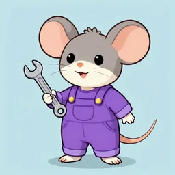 cute attractive female mouse wearing purple jumpsuit holding a wrench