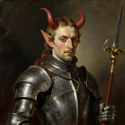 devil knight portrait painting by john william waterhouse, masterpiece